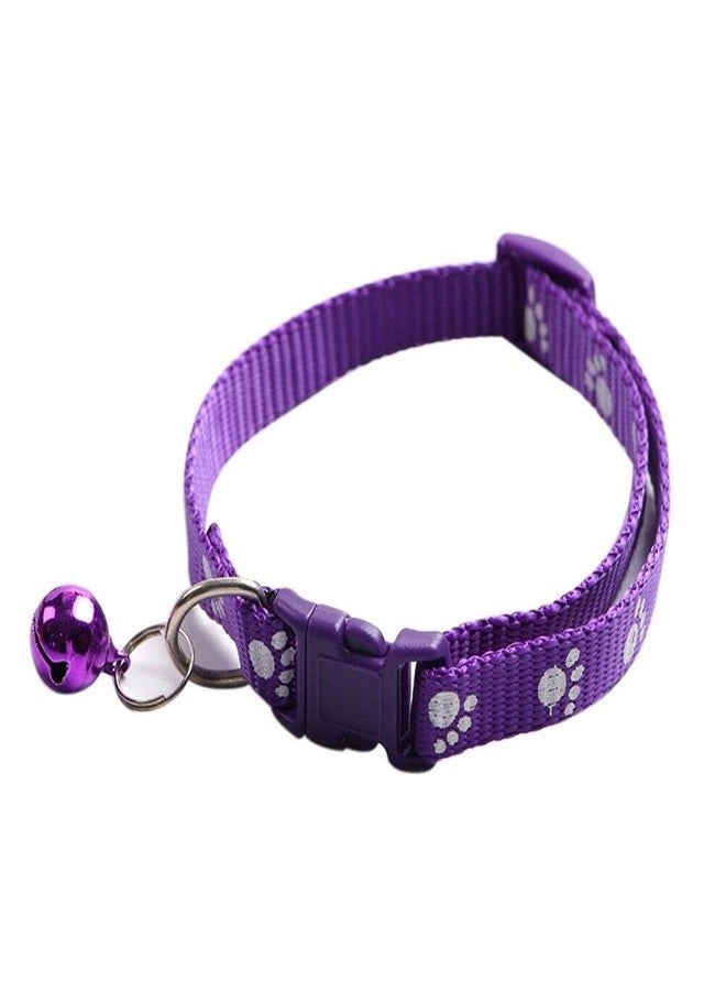 Pups&Pets Dog, Puppy, Cat & Kitten Buckle Paw Print Adjustable Pet Collar with Bell, X-Small Size 10 MM Nylon Collar Paw Printed Belt for Neck. (Purple) - Image 1